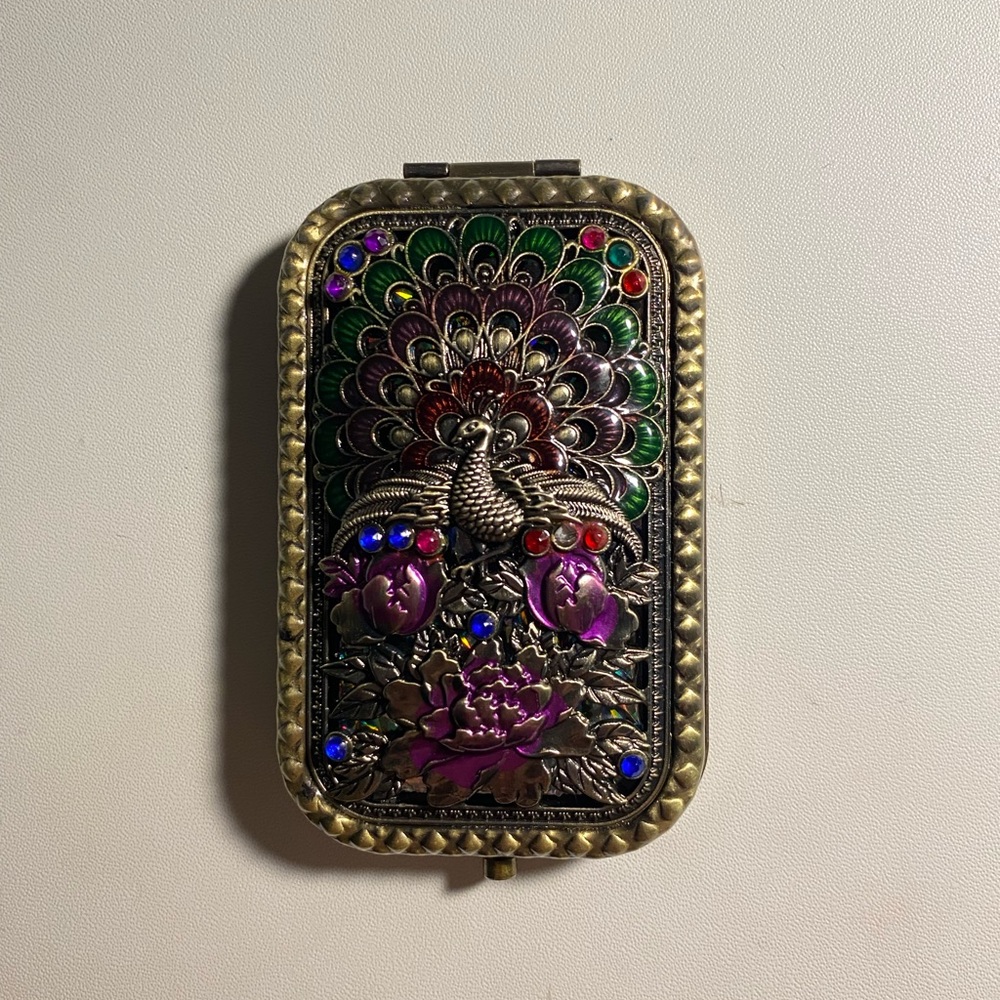 Peacock Design Metal Foldable HANDHELD MIRROR